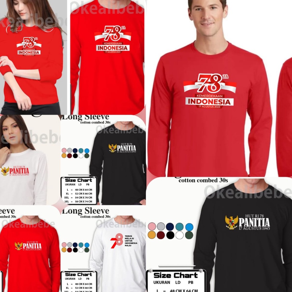 Ready KAOS17 AGUSTUS RI HUT RI 78 PRIA LENGAN PANJANG HUT RI ATASAN WANITA DAN PRIA LENGAN PANJANG H