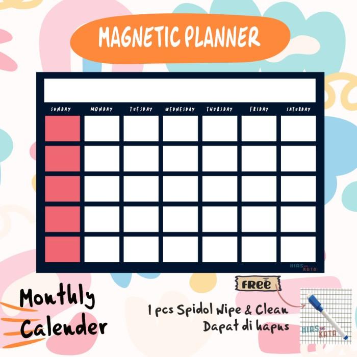 

Magnetic Planner Monthle Calender Navy Simple Big Size