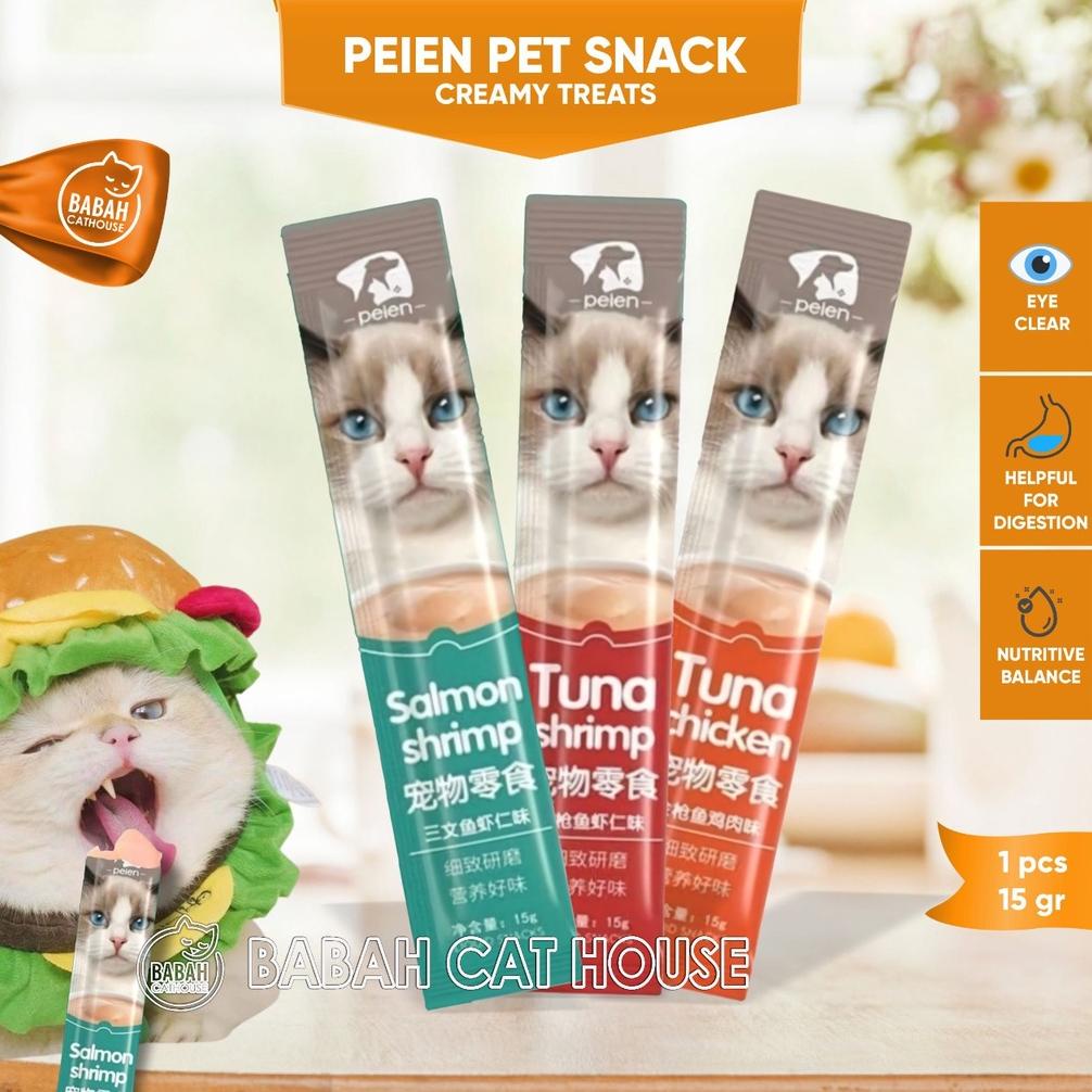 PEIEN Cat Treats 15gr Makanan Snack Cemilan Kucing Luquid Creamy Treat untuk Anak Kitten Dewasa Grai