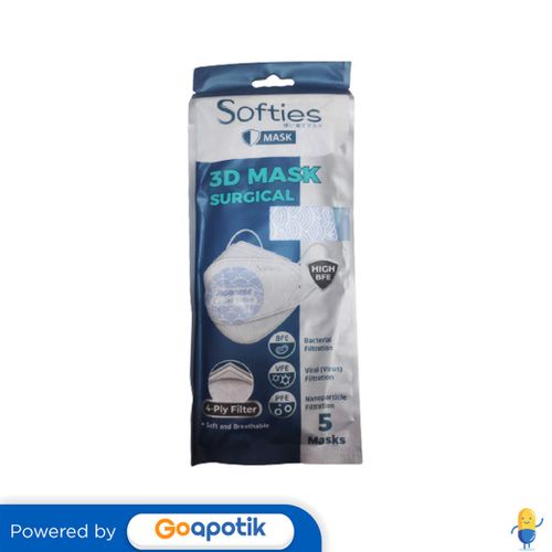 Softies 4ply 3d Surgical Mask Earloop Japanese Motif Biru Pack 5 Pcs