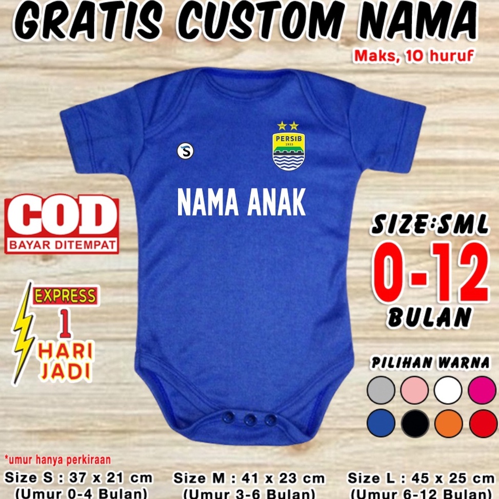 Termurah.. Jersey Bayi Baju Bola Bayi Romper Bayi Jumper Bayi Persib GRATIS NAMA