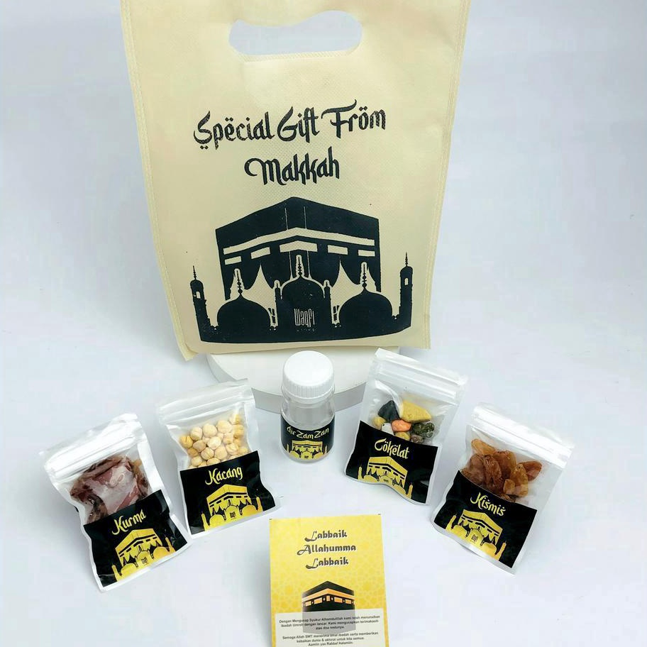 

LSNZ5379 PALING AMPUH>>> Souvenir Snack Umroh Kemasan Tas Mekkah by Waqfi Store. Wangi Timur Tengah, Bentuk Kemasan Unik