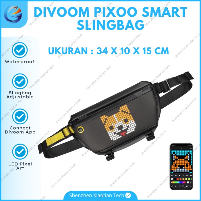 DIVOOM PIXOO SMART SLINGBAG PIXEL ART DIY TAS SELEMPANG LED SCREEN