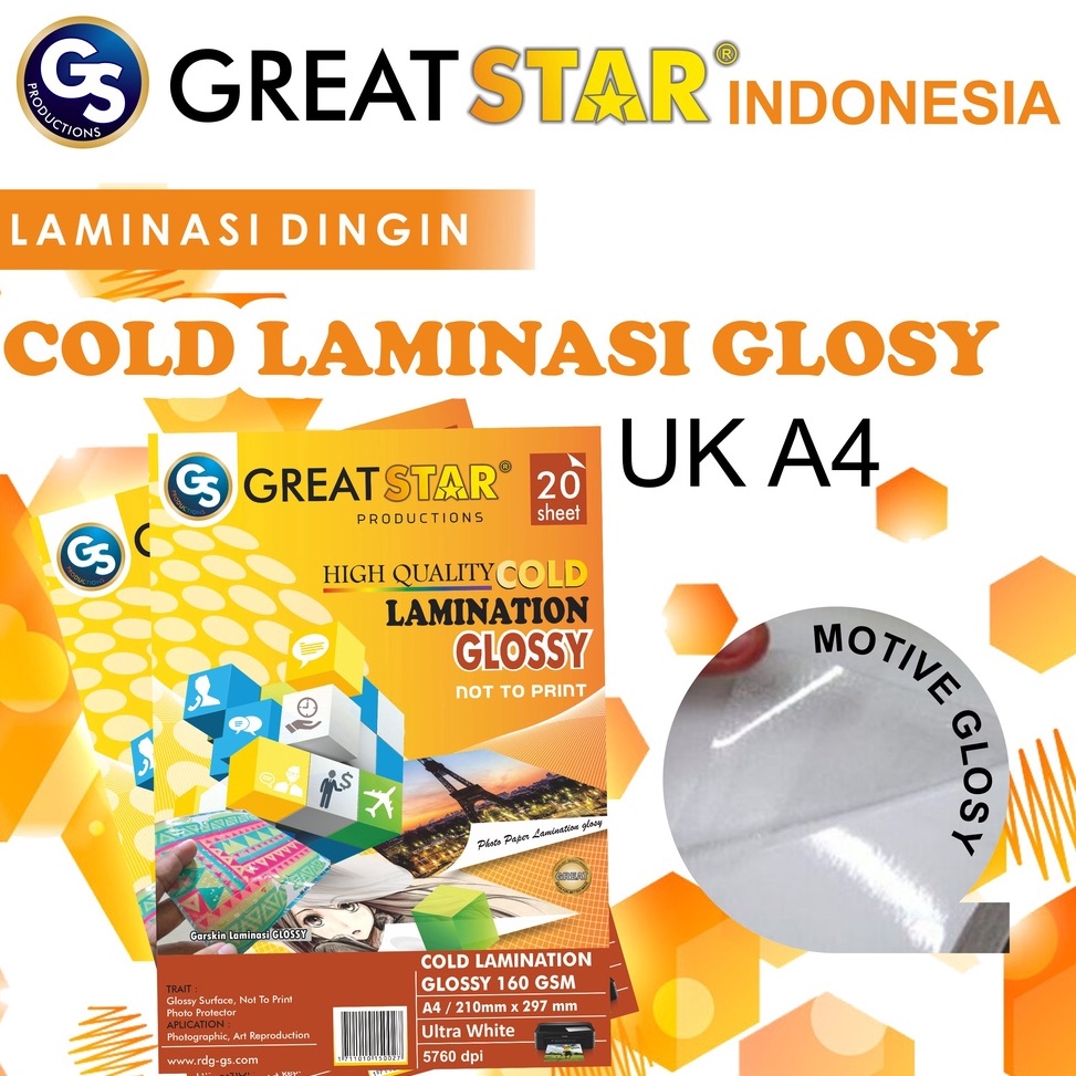 

Termurah LAMINASI DINGIN GLOSY 160 GSM A4/20 Lembar GREAT STAR