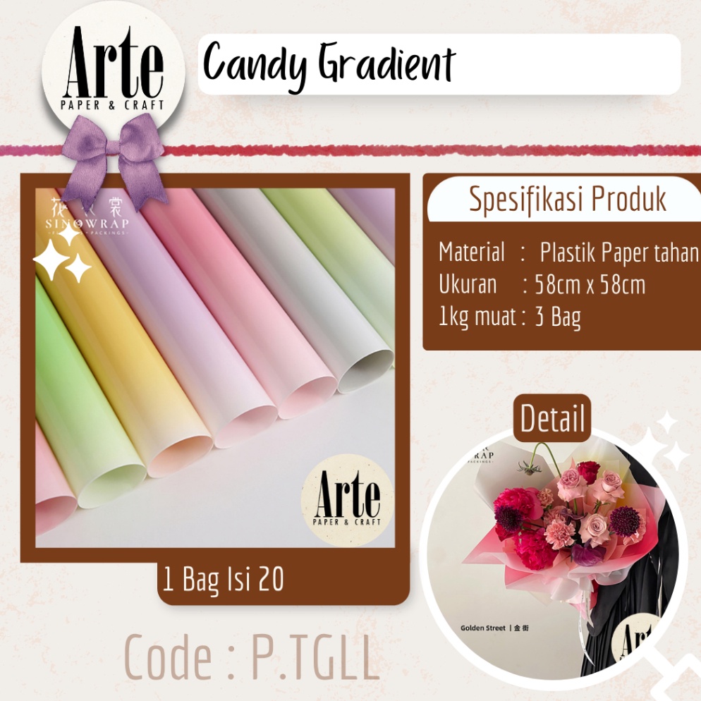 

Sale!!! 20 Lembar Cellophane Candy Gradient Glossy Sinowrap Ori Kertas Buket Bunga Korean Waterproof Flower Wrapping Paper Calor Kado Arte Grosir Florist Supply Jakarta Bekasi P.TGLL