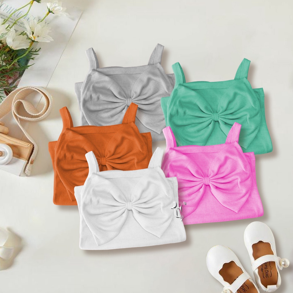 [ART.  W79V] ATASAN BLOUSE TANKTOP RIB ANAK PEREMPUAN PITA MOTIF BUTTERFLY 1-5TH