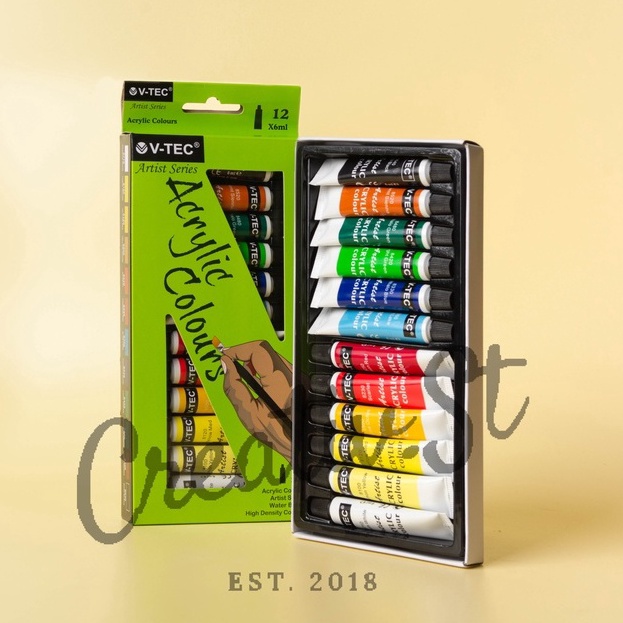 

8.8 HARGA GROSIR Acrylic V-tec 12 Warna Cat Akrilik Vtec Set Paint