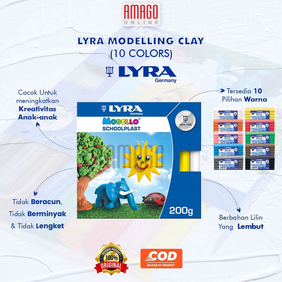 

✫ Lyra Modelling Modello School Plast Schoolplast Plastisin Lilin Clay Mainan Anak 10 Colors 200 Gram Non Toxic 8061100 87