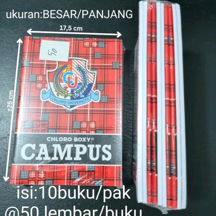 

Terbaru 10.10 Buku Tulis Chloro BOXY CAMPUS Panjang, 50 lembar isi 10buku/pak. Made in Indonesia.