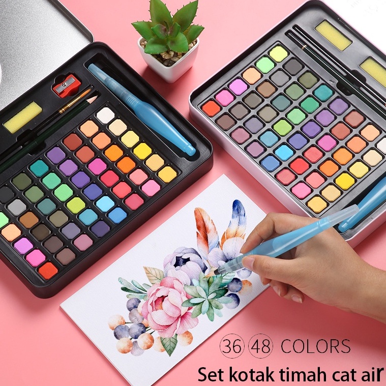 

4.4 HARGA GROSIR Anak-anak Kombinasi Kuas Set Bisa Dicuci Seni Lukisan Alat Pemula 36/48 Warna Bedak Padat Kue Cat Air Cat Set Hadiah Alat Tulis