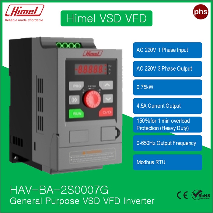 ✨Ori Himel Vfd Vsd Inverter 0.75 Kw Hav-Ba-2S0007G Bisa Sameday