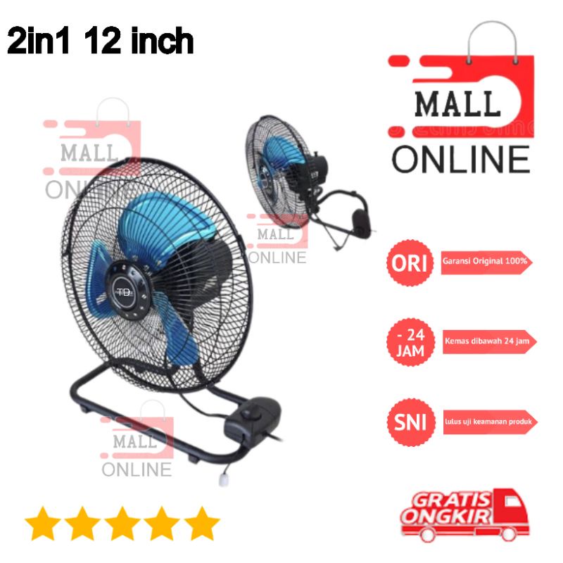 TD kipas angin besi 2in1 (meja/dinding) 12 inch