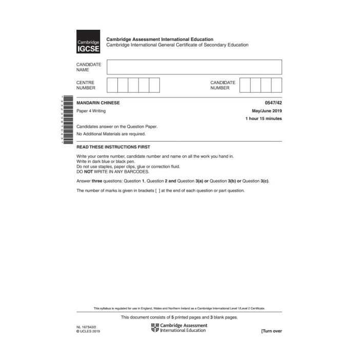 HOT SALE IGCSE MANDARIN 0547 MAY/JUNE PAST PAPERS AND MARK SCHEMES 2010-2019 TERMURAH