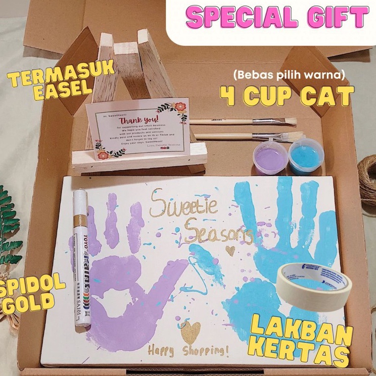 

PROMO BESAR [TERMASUK EASEL] DIY Handprint Painting Kit by Sweetie Seasons | Canvas Lukis Set | Easel Lukisan