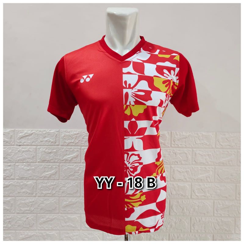 ⭐⭐⭐⭐⭐ Jersey atasan olahraga badminton baju badminton pria dan wanita printing batik merah