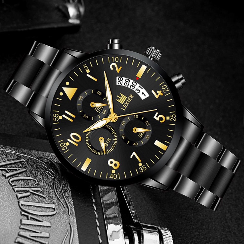 Sale.. Jam Tangan Pria LEXIER Model Kasual Bisnis Terbaru 2023 Band Stainless Steel Waterproof Watch