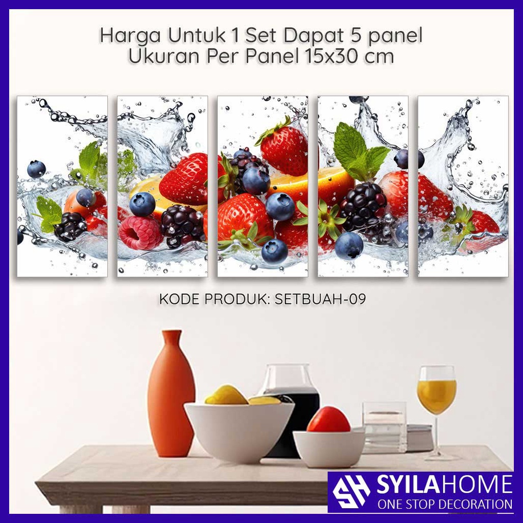 Hiasan Dinding Motif Buah Dapat 5 Panel Pajangan Dinding Dapur Dekorasi Ruang Makan Atau Restoran - 