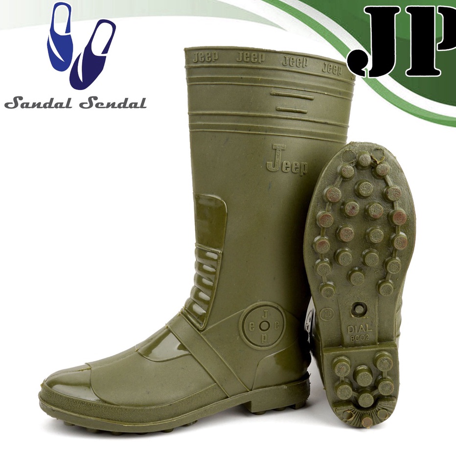 (42F☂➫ Sepatu Boot Tinggi JP 8002-Hijau-Jeep Karet Lokal Lentur Ringan Proyek A-48