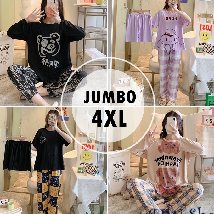 ✨Grosir✨ AJWShop Piyama Jumbo Wanita 4L Import | Baju Tidur Jumbo 4XL | Piyama Oversize Wanita Dewas