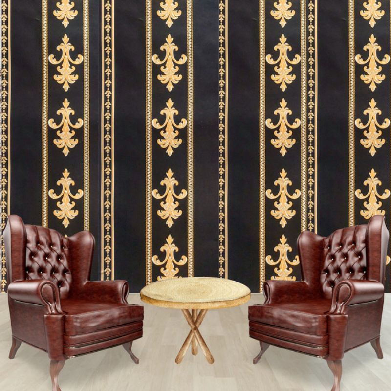Wallpaper Sticker Dinding Hitam Garis Batik Emas