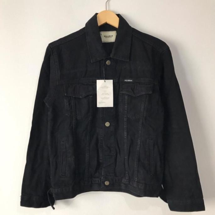 JAKET JEANS PRIA PULL&BEAR FULL BLACK JACKET DENIM PULL AND BEAR HITAM