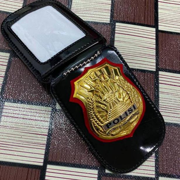 Name Tag ID Card Dompet Kartu Dompet Kalung Polisi Lencana Kulit Hitam