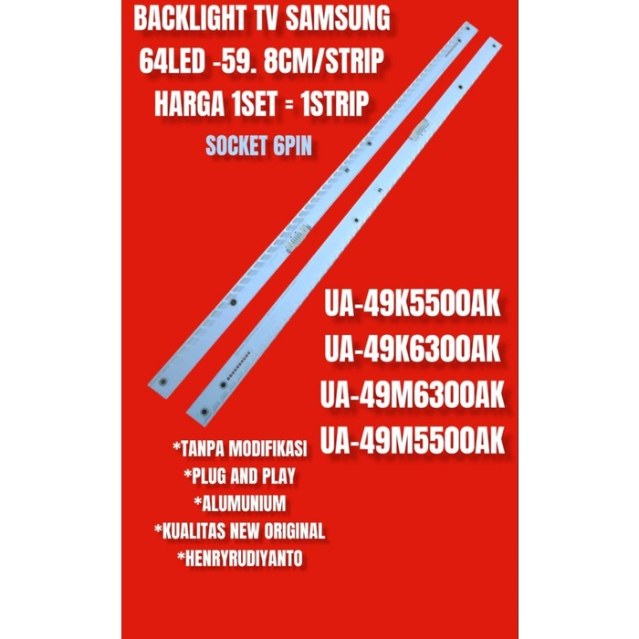 [Ori] Backlight Tv Led Samsung Ua49K6300 Ua49K5500 Ua49M5500 Ua 49K6300 Berkualitas