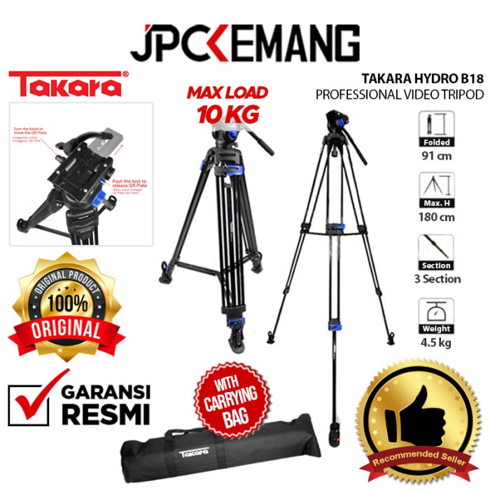 TAKARA HYDRO B 18 B18 PROFESSIONAL VIDEO TRIPOD FLUID PAN HEAD RESMI