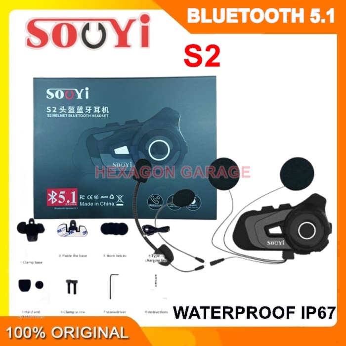 [New Ori] Sooyi S2 Intercom Bluetooth Helm Waterproof Ip67 Fm Radio Bisa Gojek