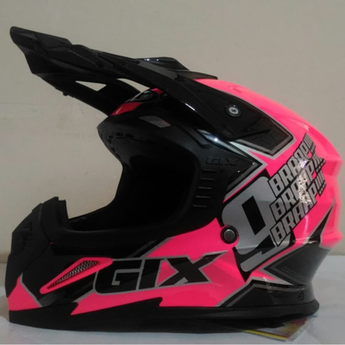 ✨New Helm Gix Cross Rebel Pink Stabillo Black Berkualitas