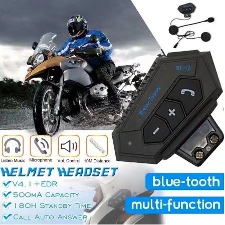 HEADSET HELM BLUETOOTH WIRELESS BT-12 UNTUK HELM MOTOR BT HEADSET