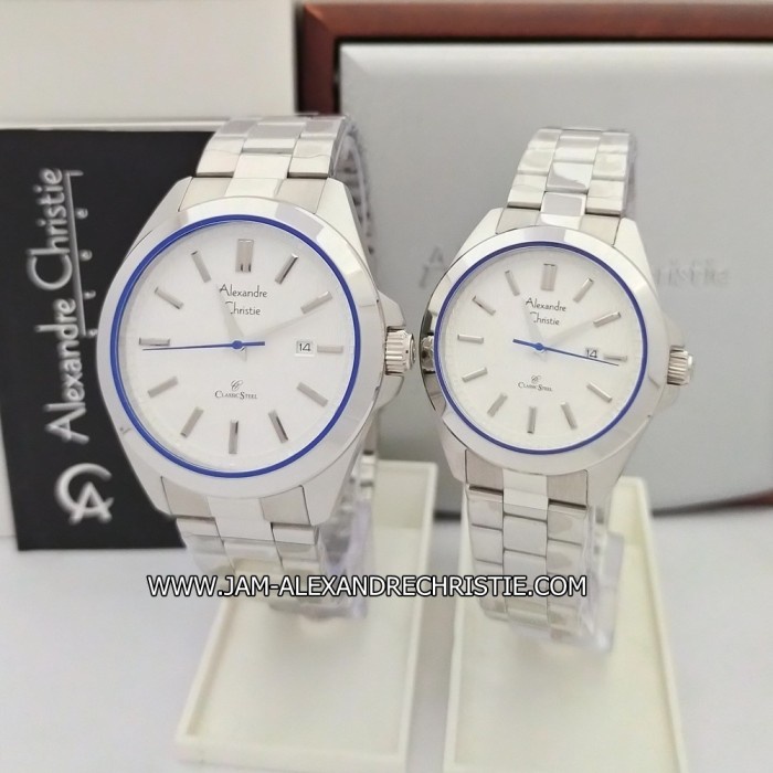 ✅Sale Jam Tangan Pasangan Alexandre Christie Ac 8644 Md Ld Fsvbe Silver Blue Terbatas