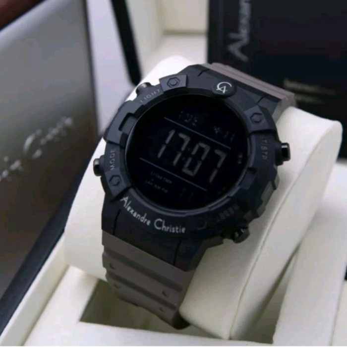 Jam Tangan Alexandre Christie AC 9388 Black Grey Original - Digital Rubber Strap