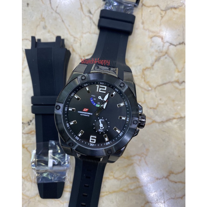 ✅Ori Chronoforce 5231 Cf5231 Cf 5231 Automatic Black Rubber Strap Original Diskon