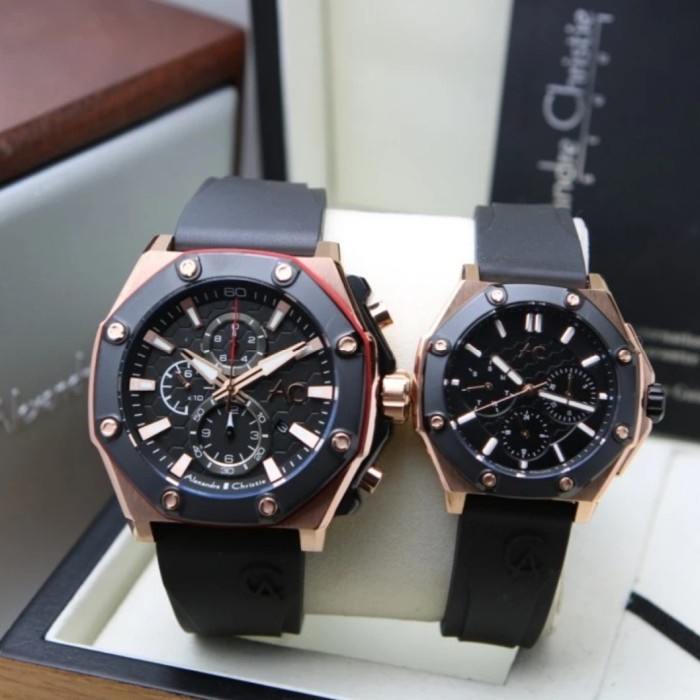 ✅Baru Jam Tangan Couple Alexandre Christie Original Ac9601 Rosegold Black Diskon