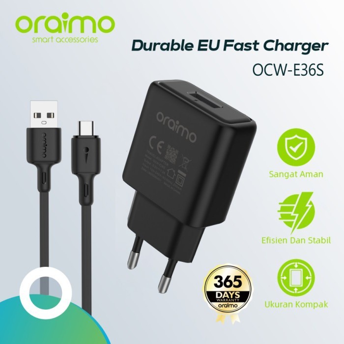Charger Oraimo OCW-E36S Real 5V 1.2A Fast Charging + Kabel Micro USB