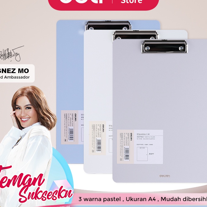 

(K97☎) Deli Clipboard / Papan Jalan / Papan Ujian A4 3 Warna Pastel PP Foam 72492.!!