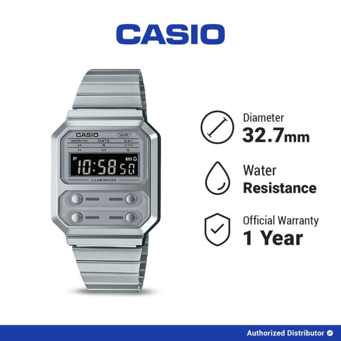 [READY INSTANT] Casio Jam Tangan A100WE-7BDF Original Digital Stainless Strap