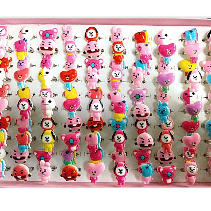 [I62Y♥) Cincin anak karakter Bt21 Bts isi 100 pieces❤..