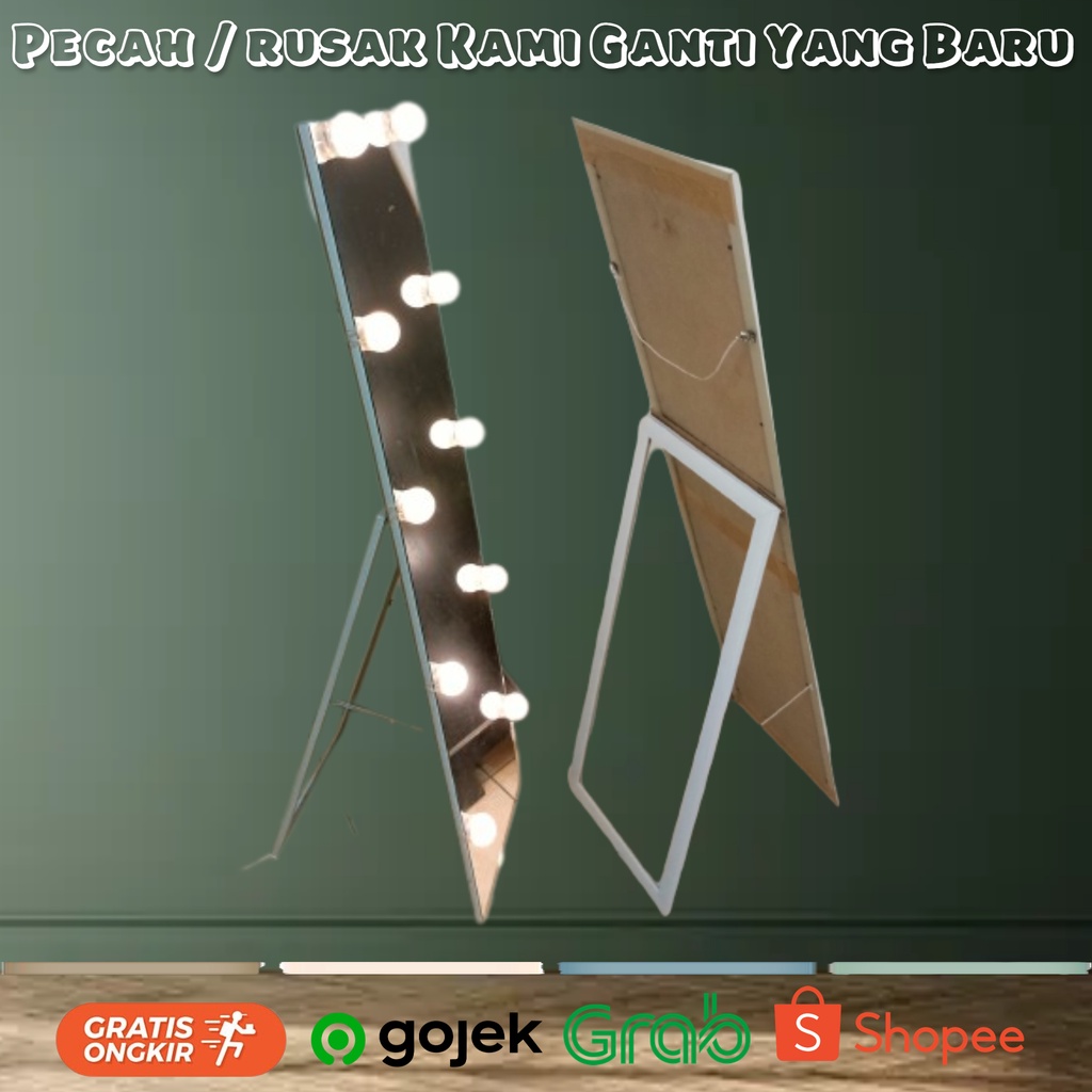 Standing Frameless Lampu 30 x 122 Cm / Kaca Cermin Standing / Kaca Cermin Dinding / Kaca Cermin Gant