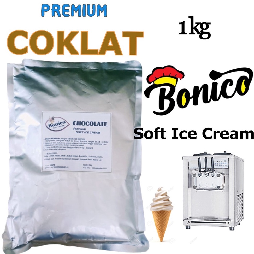 

WQHG3454 BONICO COKLAT SOFT ICE CREAM POWDER 1Kg PREMIUM Resto bubuk es krim mesin Chocolate cone frizco