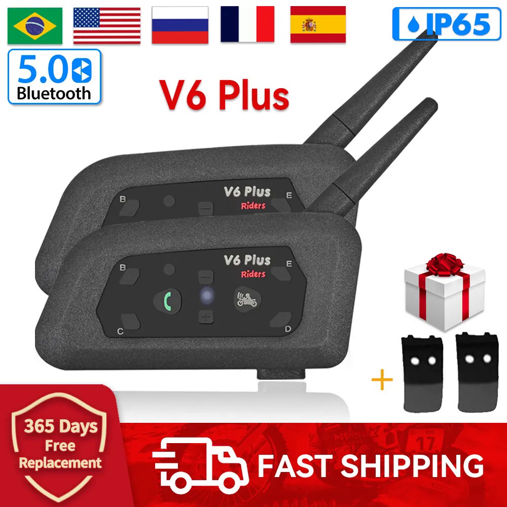 ❤2PCS V6 Plus Motorcycle Helmet Intercom Headset Bluetooth Skiing Referee Intercom FullDuplex Commun