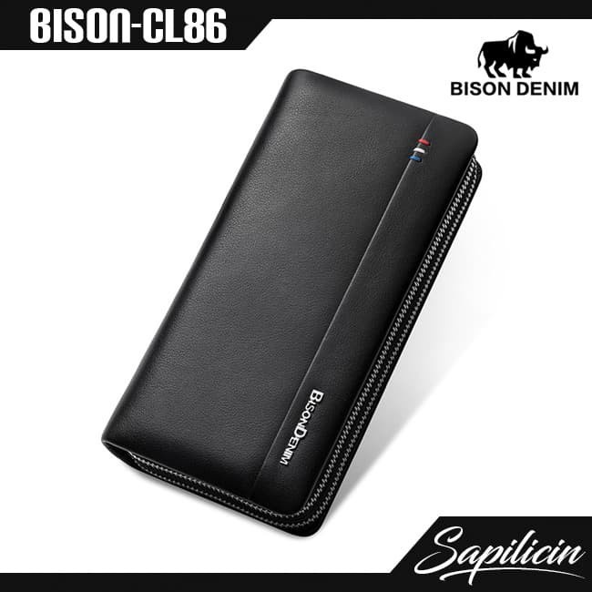 ✨Sale Clutch Pria Kulit Sapi Asli Bison Denim Dual Zipper Handbag Bison-Cl86 Limited