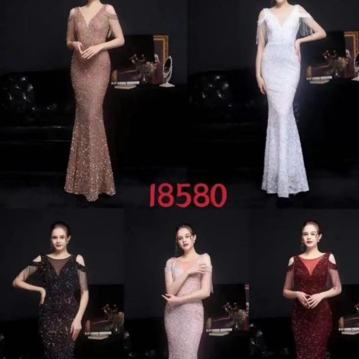 LongDress SEQUIN GOLD HITAM ROSE GOLD MAROON PUTIH - Gaun BRIDAL FIO11