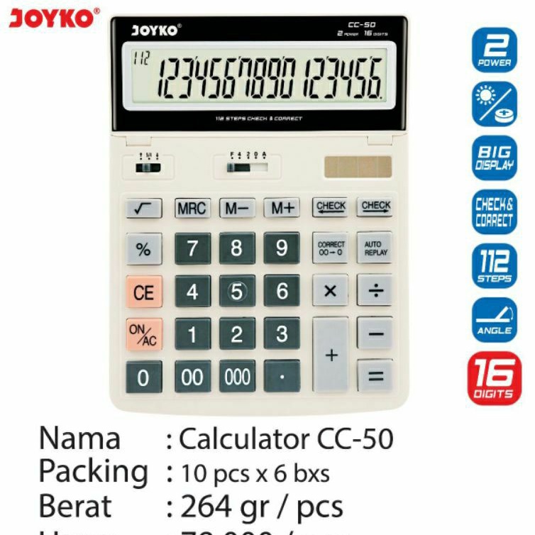 

Joyko Cc-50 Calculator 16 Digit Angka / Kalkulator / 16 Digits Jumbo