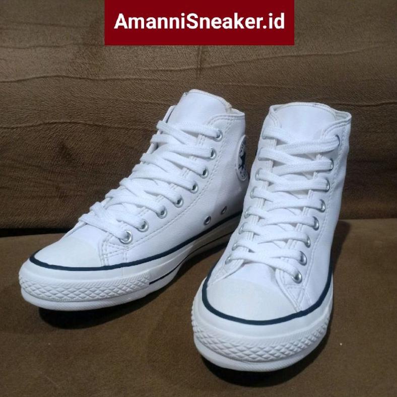 Sepatu Sneaker Converse All Star kulit putih  Made in Vietnam high boot Pria dan Wanita