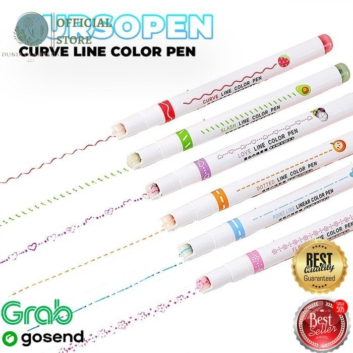 

Cursopen - 6Pcs Color Liner Pensil Pen Pena Garis Rol Warna Bermotif D Terbaru