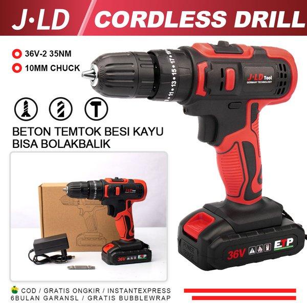 <BEBAS ONGKIR> JLD Bor Baterai 36V Cordless Impact Drill 10mm Mesin Bor Baterai Cas - Bor 36V 1 Batr