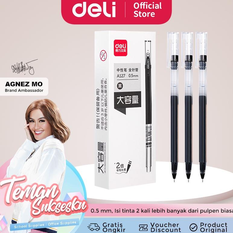 

Deli Gel Pen / Pulpen Gel 0.5mm Tinta Hitam Isi 1 pcs Penulisan Halus Isi Tinta 2 Kali dari Pulpen Biasa A127