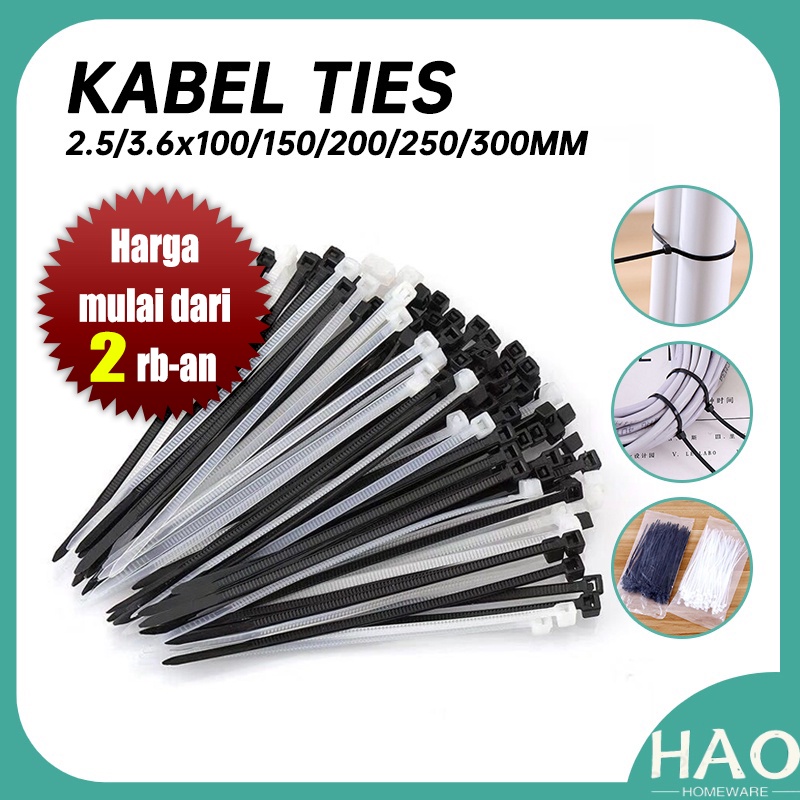

Kabel ties 2.5/3.6x100/150/200/250/300mm Warna PUTIH/HITAM 1PACK Isi 100PCS